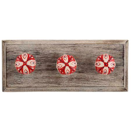 Red Octagon Ceramic Wooden Hooks